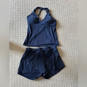 Athleta Navy Halter Top and Shorts Set